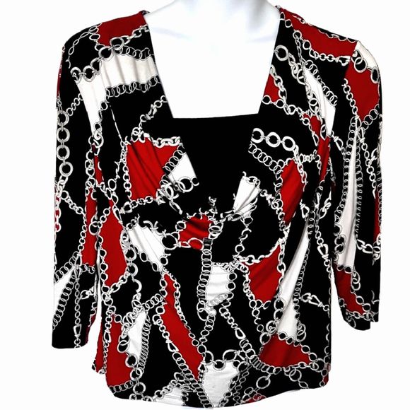 Briggs New York Tops - 3 for $15 Briggs New York Red & Black Chainlink Cowl Neck 2-Layer Blouse  XL
